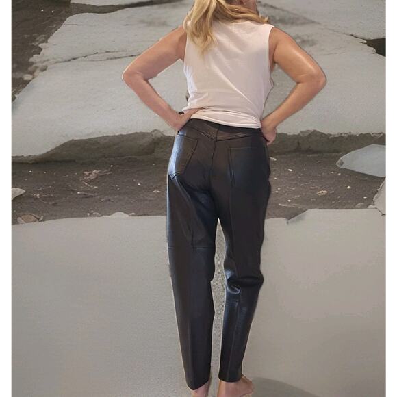 Liz Claiborne Lizwear Leather Pants Sz 10 Black Lined High Waist 80s Retro Mom - Picture 5 of 14